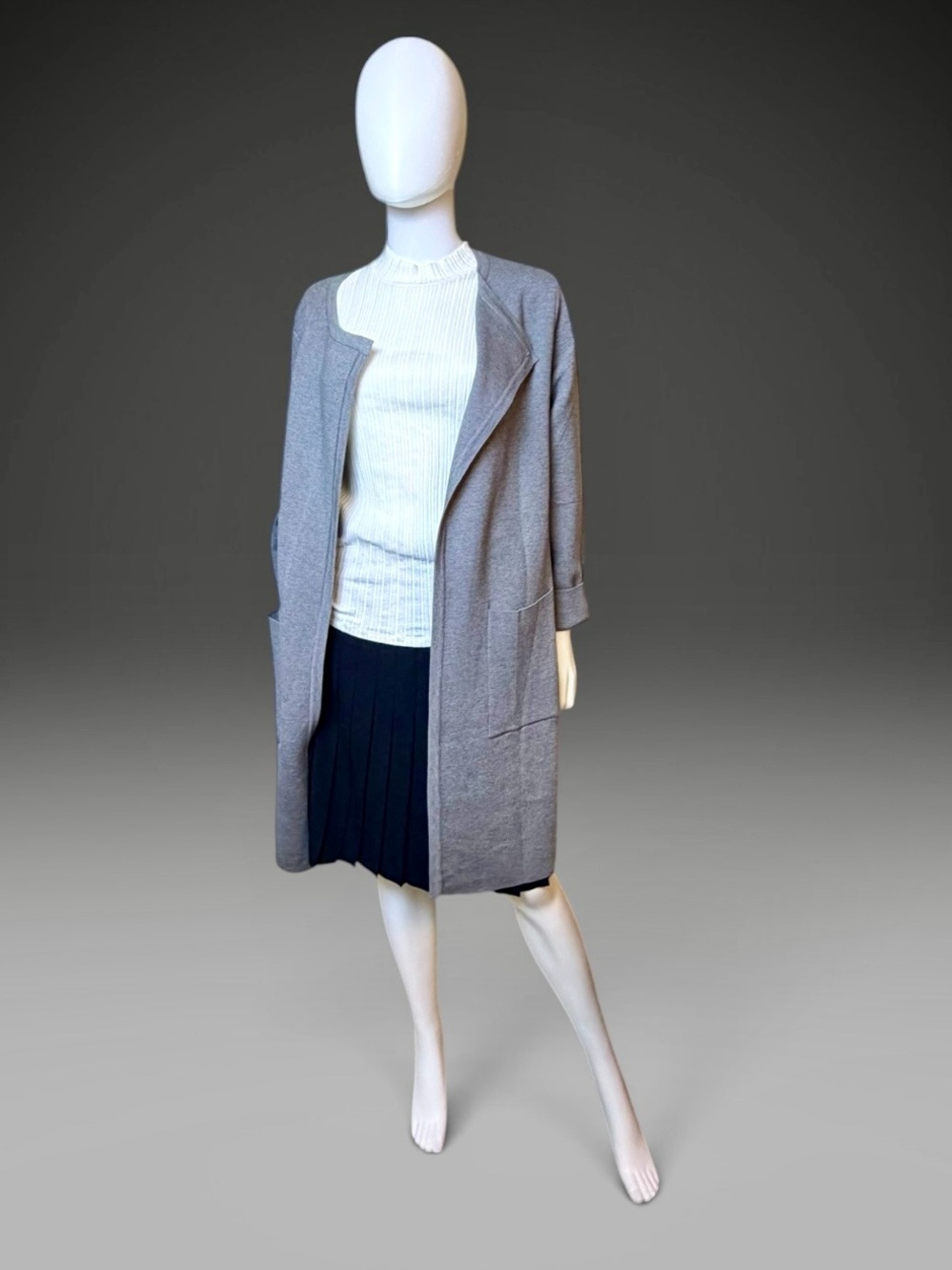 NWT Grey Long Open Front Knit Cardigan with Pockets - L